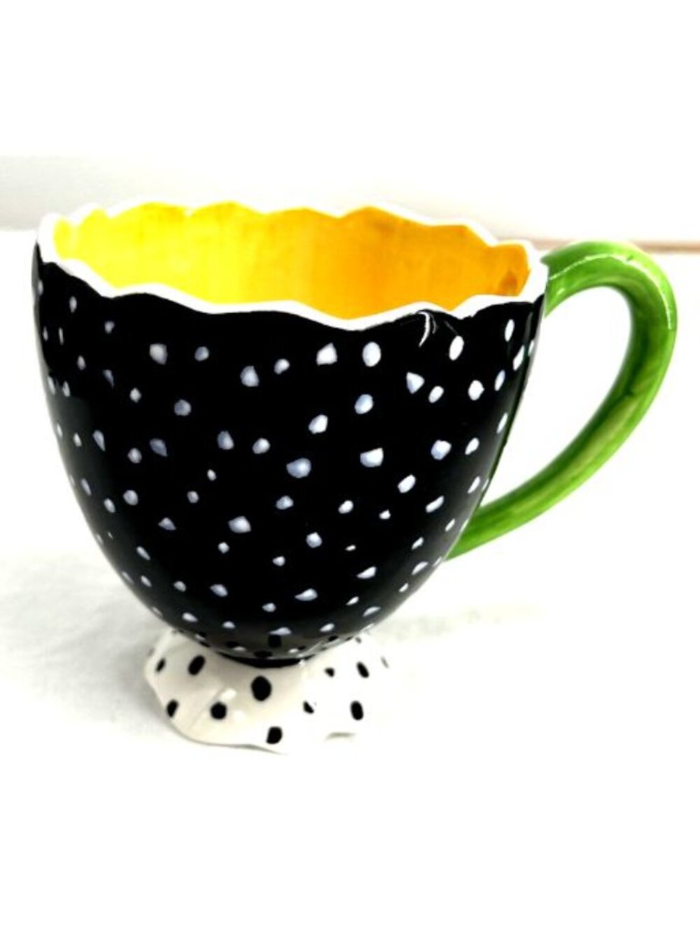 Dept 56 Ceramic Cracked Egg Coffee Mug Cup Set of 4 Black White Dot Easter - Picture 6 of 8